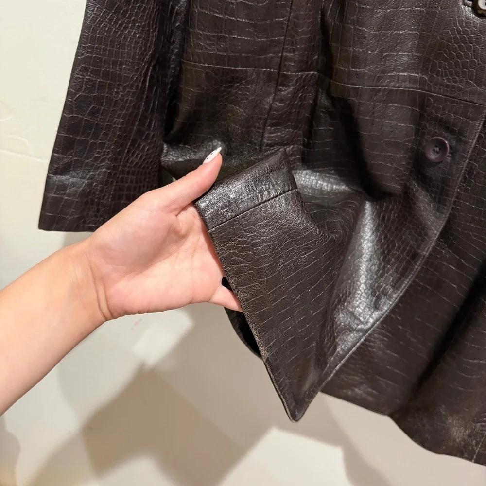Vintage‎ 90's Liz Claiborne Crocodile Embossed Leather Blazer Jacket